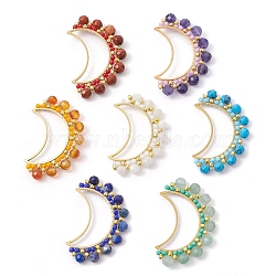 7Pcs 7 Style 201 Stainless Steel Linking Rings, with Gemstone & Glass Seed Beads, Crescent Moon Connector, Golden, 36.5~37x23~24.5x4.5mm, Inner Diameter: 24x7mm, 1pc/style(PALLOY-JF02452)