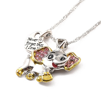 Rose Rhinestone Elephant & Heart Pendant Necklace, Never Forget That I Love U Word Jewelry for Women, Platinum, 19.29 inch(49cm)