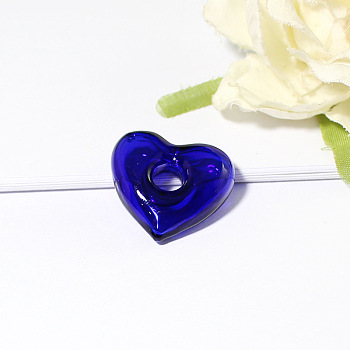 Handmade Lampwork Perfume Bottle Pendant, Square&Heart, Dark Blue, 22x25mm