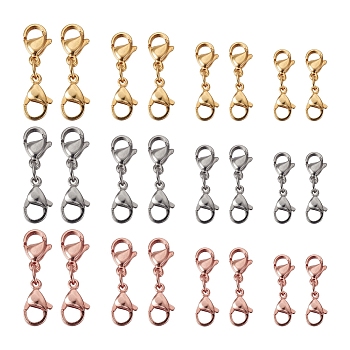 24Pcs 4 Style 304 Stainless Steel Lobster Claw Clasps, Mixed Color, 19~30x6~9x4.5~5mm, 6pcs/style