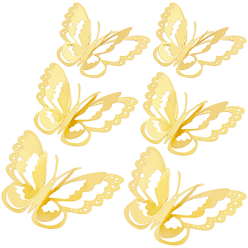 CREATCABIN 3Sets 3D Butterfly PVC Mirrors Wall Stickers, for Home Living Room Decoration, Goldenrod, 60~80x80~120x0.3mm, 3set