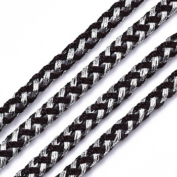 Two-Color Polyester Braided Cords, with Silver Metallic Thread, for Bracelet Necklace Jewelry Making, Coconut Brown, 3.5mm, about 54.68 yards(50m)/roll