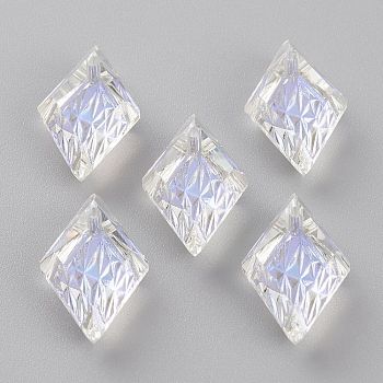 Embossed Glass Rhinestone Pendants, Rhombus, Faceted, Crystal Shimmer, 19x12x6mm, Hole: 1.5mm