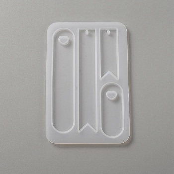 DIY Oval & Flag Bookmark Silicone Molds, Resin Casting Molds, for UV Resin, Epoxy Resin Craft Making, White, 124x79.5x5mm, Hole: 3mm, Inner Diameter: 53~107x16~20mm