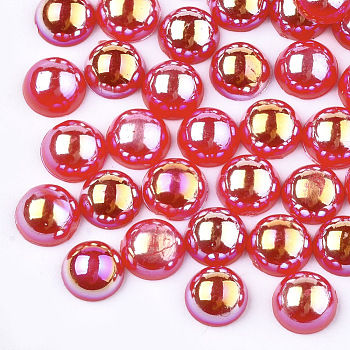 ABS Plastic Imitation Pearl Cabochons, AB Color Plated, Half Round, Red, 6x3mm, 5000pcs/bag