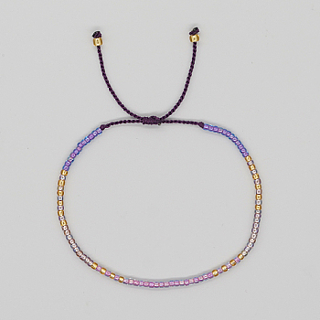 Glass Seed Braided Beaded Bracelets, Adjustable Bracelet, Indigo, 11 inch(28cm)