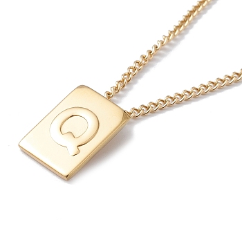 Titanium Steel Initial Letter Rectangle Pendant Necklace for Men Women, Golden, Letter.Q, 18.11~18.5 inch(46~47cm)