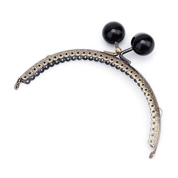 Iron Purse Frames Handles, Kiss Clasp Locks, with Round Acrylic Beads, Arch, Antique Bronze, Black, 66x85x11mm, Hole: 1.5mm, Bead: 14mm