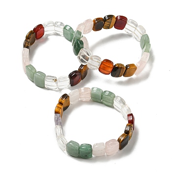 Natural Mixed Gemstone Rectangle Beaded Stretch Bracelets, Tile Bracelet, Inner Diameter: 2 inch(5.15cm)