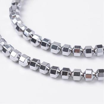 Non-Magnetic Synthetic Hematite Beads Strands, Platinum Plated, 4x4mm, Hole: 0.8mm, about 100pcs/strand, 15.7 inch