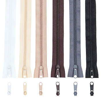 Nylon Zipper, with Alloy Zipper Puller, For Pillowslip and Quilt Cover Zipper, Mixed Color, 40x2.5x0.16cm, 6 colors, 1set/color, 6sets/bag