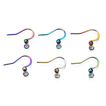 Ion Plating(IP) 304 Stainless Steel French Earring Hooks, Flat Earring Hooks, Ear Wire, with Beads and Horizontal Loop, Rainbow Color, 16x18mm, Hole: 2mm, 22 Gauge, Pin: 0.6mm, bead: 3mm