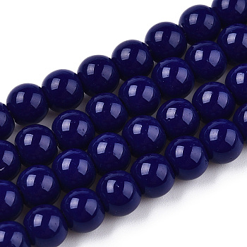 Opaque Solid Color Glass Beads Strands, Round, Dark Blue, 6~6.5mm, Hole: 1.4mm, about 67~70pcs/strand, 14.76 inch~15.16 inch(37.5~38.5cm)