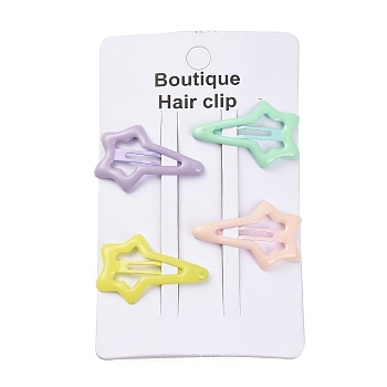Star Spray Painted Iron Snap Hair Clip for Girls, Mixed Color, 20.5x31.5x3mm, 4pcs/card