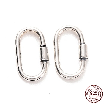 925 Sterling Silver Locking Carabiner, Oval, Antique Silver, 15x9x1.5mm, Inner Diameter: 12x5mm