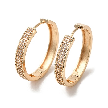 Brass Micro Pave Cubic Zirconia Hoop Earrings for Women, Hollow Ring, Light Gold, 29x5mm