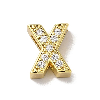 Brass Micro Pave Cubic Zirconia Beads, Lead Free & Cadmium Free, Long-Lasting Plated, Real 18K Gold Plated, Letter X, 12x10x5mm, Hole: 9x2mm