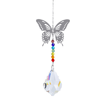 Metal Big Pendant Decorations, Hanging Sun Catchers, Chakra Theme K9 Crystal Glass, Butterfly, Colorful, 32cm