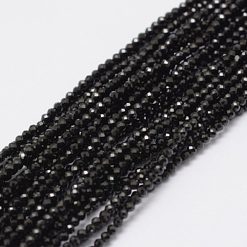 Natural Black Spinel Beads Strands, Round, Faceted, 2mm, Hole: 0.5mm, about 197pcs/strand, 15.7 inch(40cm)