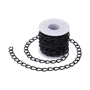 Decorative Chain Aluminium Twisted Chains Curb Chains, Unwelded, with Plastic Spools, Electrophoresis Black, 15x10x2mm, 5merers