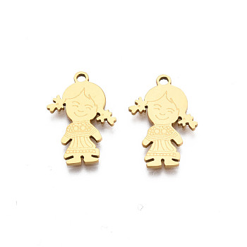 201 Stainless Steel Pendants, Girl, Real 18K Gold Plated, 18x12.5x1mm, Hole: 1.4mm