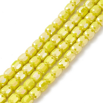 AB Color Plated Glass Beads, Faceted Barrel, Yellow, 8x8mm, Hole: 1mm