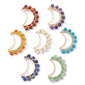 7Pcs 7 Style 201 Stainless Steel Linking Rings, with Gemstone & Glass Seed Beads, Crescent Moon Connector, Golden, 36.5~37x23~24.5x4.5mm, Inner Diameter: 24x7mm, 1pc/style