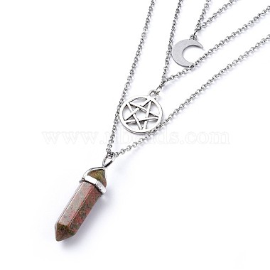 Bullet Natural & Synthetic Gemstone Pendant Tiered Necklaces(NJEW-JN02457)-4
