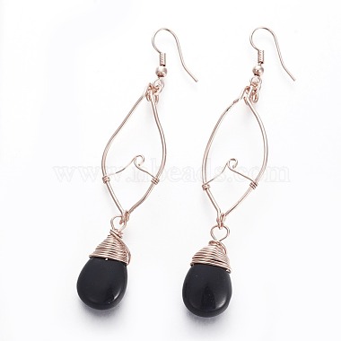 Natural Obsidian Dangle Earring(EJEW-G254-A01)-2
