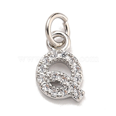 Platinum Clear Letter Q Brass+Cubic Zirconia Charms