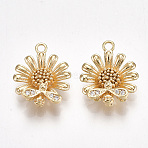 Brass Cubic Zirconia Pendants, Flower with Bee, Clear, Nickel Free, Real 18K Gold Plated, 17x13.5x5mm, Hole: 1.5mm(KK-S350-078G)