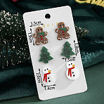 3 Pairs Christmas Theme Alloy Enamel Stud Earrings, with Rhinestone & Acrylic, Golden, Mixed Shapes, 19x15mm & 18x15mm & 20x14mm(FS-WG7AF48-23)