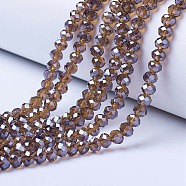 Electroplate Glass Beads Strands, Pearl Luster Plated, Faceted, Rondelle, Sienna, 4x3mm, Hole: 0.4mm, about 123~127pcs/strand, 16.5~16.9 inch(42~43cm)(EGLA-A034-T4mm-A19)