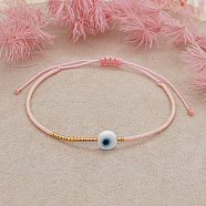 Adjustable Lanmpword Evil Eye Braided Bead Bracelet, Pearl Pink, 11 inch(28cm)(ZW2937-04)