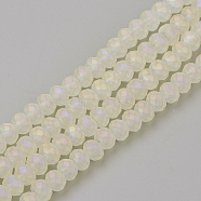 Electroplate Glass Beads Strands, Faceted, Matte Style, Rondelle, Pale Goldenrod, 6x4.5mm, Hole: 1mm, about 87~90pcs/strand, 15.7 inch(X-EGLA-S141-6mm-03H)