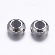 316L Surgical Stainless Steel Beads, with Rubber Inside, Slider Beads, Stopper Beads, Rondelle, Stainless Steel Color, 6x3mm, Rubber Hole: 1.6~2mm(X-STAS-G138-05P)