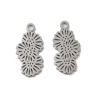 304 Stainless Steel Pendants, Laser Cut, Flower Charm, Stainless Steel Color, 17.5x8.5x1mm, Hole: 1.6mm(STAS-J042-29P)