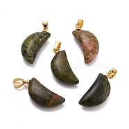 Natural Unakite Pendants, with Golden Brass Jump Ring, Moon, 23.5x11x6.4mm, Hole: 3.7x5mm(G-B020-03G)