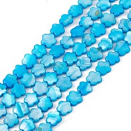 Natural Freshwater Shell Dyed Beads Strands, Flower, Deep Sky Blue, 8x8.5x3mm, Hole: 0.6mm, about 49pcs/strand, 15.35''(39cm)(SHEL-K001-001F)