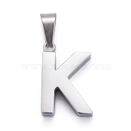 304 Stainless Steel Letter Pendants, Manual Polishing, Alphabet, Stainless Steel Color, Stainless Steel Color, 18.5x12.5x4mm, Hole: 6.5x3.5mm(X-STAS-H127-K-P)