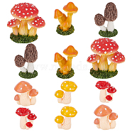 12Pcs 6 Style Resin Potted Mushroom Display Ornaments, Miniature Artificial Pensai Plants, for Dollhouse Decor Mini Garden, Mixed Color, 27~36x20~31x21~40mm, 2pcs/style(DJEW-OC0001-31)