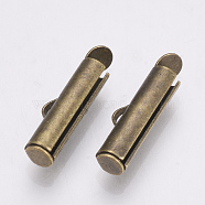 Brass Slide On End Clasp Tubes, Slider End Caps, Antique Bronze, 6x16x4mm, Hole: 1x3mm, Inner Diameter: 3mm(KK-Q747-11E-AB)