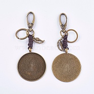 Alloy Keychain Findings, Cabochon Settings, Cadmium Free & Lead Free, Flat Round and Ice cream, Antique Bronze, Tray: 50mm, 130mm(X-KEYC-K011-55AB)