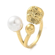 304 Stainless Steel Round Ball Open Cuff Ring with ABS Plastic Imitation Pearl, Real 14K Gold Plated, Inner Diameter: 17mm(RJEW-G297-02G)