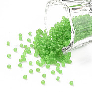 12/0 Grade A Round Glass Seed Beads, Transparent Frosted Style, Lime Green, 2x1.5mm, Hole: 0.8mm, 30000pcs/bag(SEED-Q006-M19)