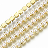 Brass Claw Chains, with ABS Plastic Imitation Pearl Beads, with Spool, Golden, SS16, 4mm, about 10yards/roll(9.14m/roll)(CHC-Q012-SS16-01G)