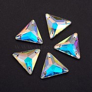 Sew on Rhinestone, K9 Glass Rhinestone, Imitation Austrian Crystal, Three-Holes,  Garments Accessories, Faceted, Triangle, Crystal AB, 22x22~25x7mm, Hole: 1mm(RB-P027-22x22mm-001AB)
