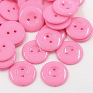 Acrylic Sewing Buttons for Costume Design, Plastic Shirt Buttons, 2-Hole, Dyed, Flat Round, Pink, 18x2.5mm, Hole: 2mm(BUTT-E087-D-08)
