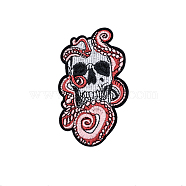 Computerized Embroidery Cloth Iron on/Sew on Patches, Costume Accessories, Snake+ with Skull, Light Coral, 107x63mm(SNAK-PW0001-58B)