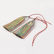 Nylon Tassels Big Pendant Decorations, with CCB Plastic, Antique Silver, Colorful, 85x20x10.5mm(HJEW-G010-A17)